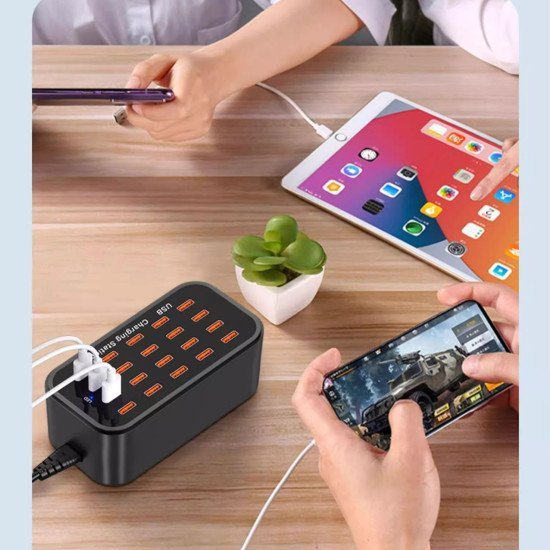 A mostrar a imagem para Estação de carregamento USB de mesa com múltiplas portas, ideal para estúdios, carregamento rápido de smartphones, segura e inteligente, de alta potência, com 16/20 interfaces multifuncionais, compatível com tablets iPad. ImagemEstação de carregamento USB de mesa com múltiplas portas, ideal para estúdios, carregamento rápido de smartphones, segura e inteligente, de alta potência, com 16/20 interfaces multifuncionais, compatível com tablets iPad.