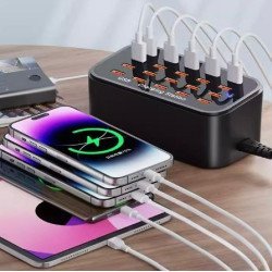 Estação de carregamento USB de mesa com múltiplas portas, ideal para estúdios, carregamento rápido de smartphones, segura e inteligente, de alta potência, com 16/20 interfaces multifuncionais, compatível com tablets iPad.