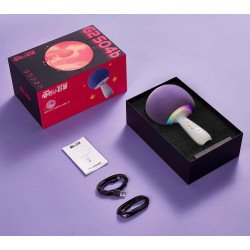 Microfone de karaoke integrado ao sistema de alto-falantes da série SingBar Little Giant Egg G2 Planet, para entretenimento doméstico e karaokê familiar.
