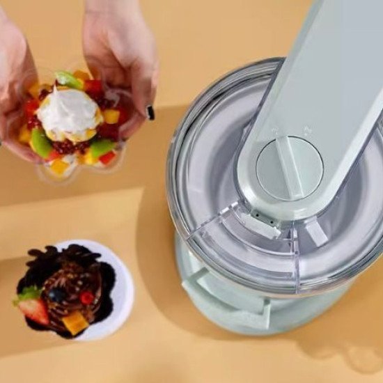 A mostrar a imagem para Máquina de sorvete totalmente automática para uso doméstico, modelo pequeno de mesa, mini, ideal para crianças, permite fazer sorvetes, picolés e cones de sorvete DIY. ImagemMáquina de sorvete totalmente automática para uso doméstico, modelo pequeno de mesa, mini, ideal para crianças, permite fazer sorvetes, picolés e cones de sorvete DIY.