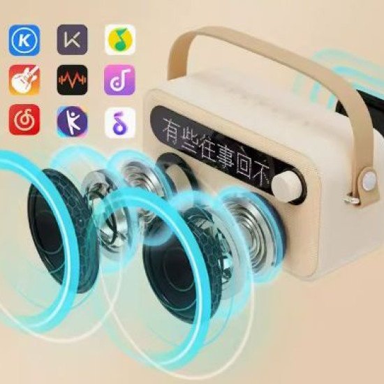 A mostrar a imagem para Sistema integrado de karaokê doméstico com alto-falante Bluetooth sem fio, incluindo microfone, máquina de cantar com letras de música, adequado para uso ao ar livre e KTV. Sistema integrado de karaokê doméstico com alto-falante Bluetooth sem fio, incluindo microfone, máquina de cantar com letras de música, adequado para uso ao ar livre e KTV. Imagem